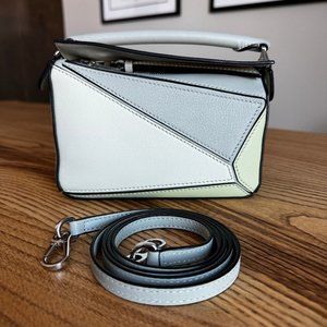 Mini Loewe Puzzle Bag Ash Grey Marble Green